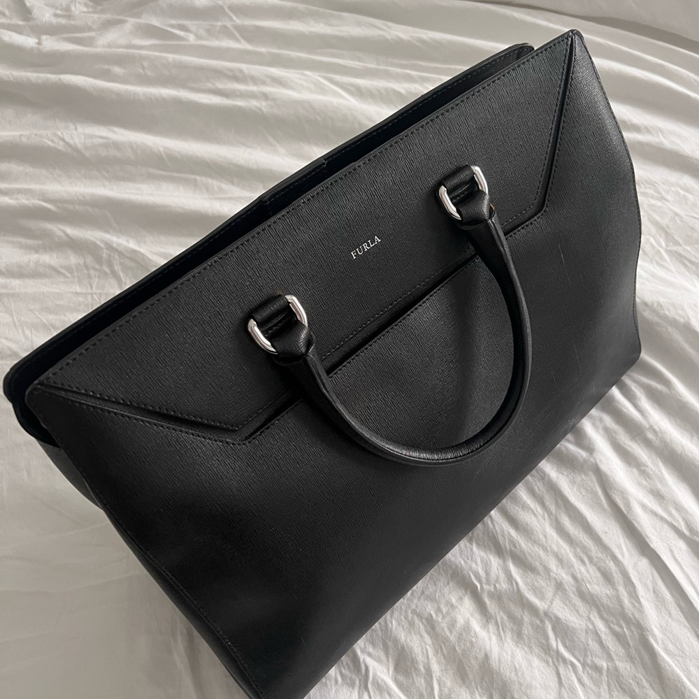 Furla Black Structured Leather Handbag